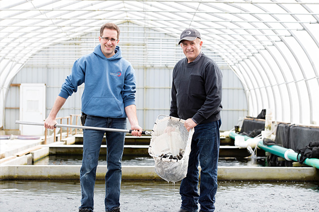 Clément and Normand at Ferme Piscicole des Bobines